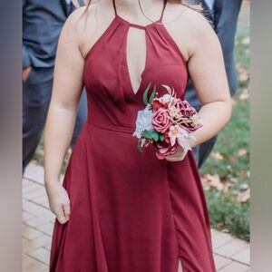 Azazie Burgundy Halter Bridesmaids Dress